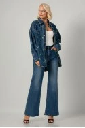 Jean jacket με τσέπες και κεντητά λουλούδια μπλε