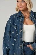 Jean jacket με τσέπες και κεντητά λουλούδια μπλε