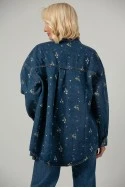 Jean jacket με τσέπες και κεντητά λουλούδια μπλε