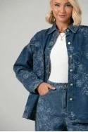 Jean jacket με κεντητά λουλούδια μπλε