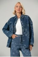 Jean jacket με κεντητά λουλούδια μπλε