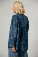Jean jacket με κεντητά λουλούδια μπλε