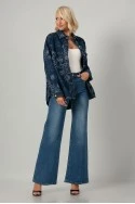 Jean jacket με κεντητά λουλούδια μπλε σκούρο