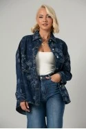 Jean jacket με κεντητά λουλούδια μπλε σκούρο