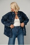 Jean jacket με κεντητά λουλούδια μπλε σκούρο