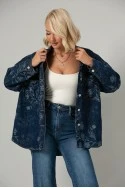 Jean jacket με κεντητά λουλούδια μπλε σκούρο