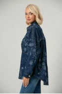 Jean jacket με κεντητά λουλούδια μπλε σκούρο