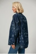Jean jacket με κεντητά λουλούδια μπλε σκούρο