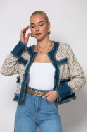 Jacket tweed με jean λεπτομέρειες μπεζ