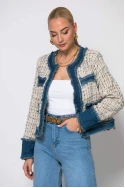 Jacket tweed με jean λεπτομέρειες μπεζ