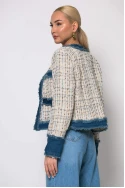 Jacket tweed με jean λεπτομέρειες μπεζ
