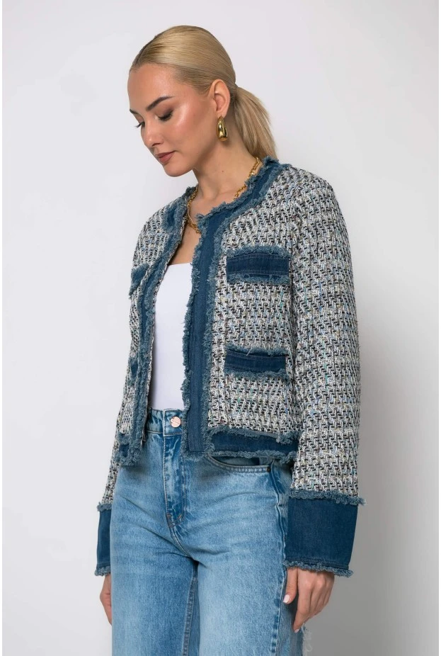 Jacket tweed με jean λεπτομέρειες μαύρο