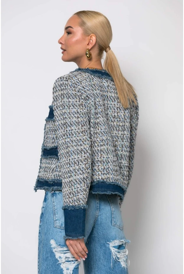 Jacket tweed με jean λεπτομέρειες μαύρο