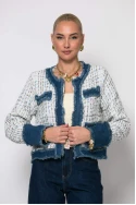 Jacket tweed με jean λεπτομέρειες λευκό
