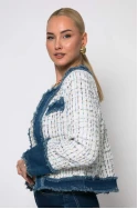 Jacket tweed με jean λεπτομέρειες λευκό