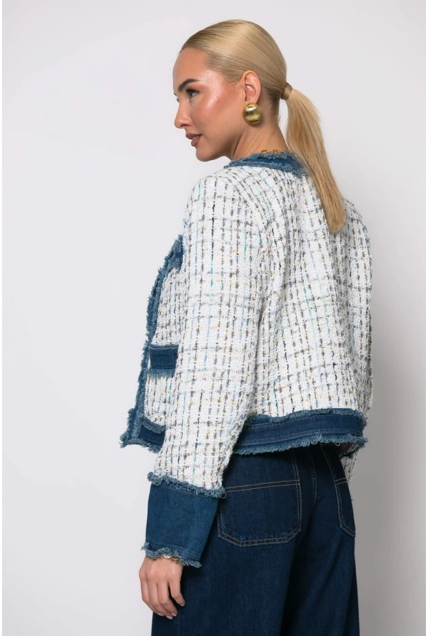 Jacket tweed με jean λεπτομέρειες λευκό