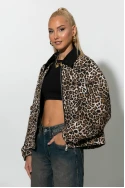 Jacket λεοπάρ με δερματινή γιακά μπεζ