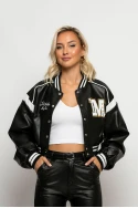 Bomber jacket δερματίνη με στάμπα jellyfish μαύρο Bomber jacket δερματίνη με στάμπα jellyfish μαύρο