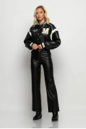 Bomber jacket δερματίνη με στάμπα jellyfish μαύρο Bomber jacket δερματίνη με στάμπα jellyfish μαύρο