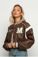 Bomber jacket δερματίνη με στάμπα jellyfish καφέ Bomber jacket δερματίνη με στάμπα jellyfish καφέ