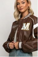 Bomber jacket δερματίνη με στάμπα jellyfish καφέ Bomber jacket δερματίνη με στάμπα jellyfish καφέ