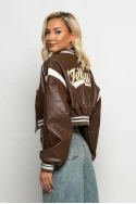 Bomber jacket δερματίνη με στάμπα jellyfish καφέ Bomber jacket δερματίνη με στάμπα jellyfish καφέ
