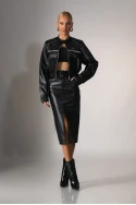 Bomber biker jacket  leather με σουέντ λεπτομέρειες μαύρο 