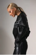 Bomber biker jacket  leather με σουέντ λεπτομέρειες μαύρο 