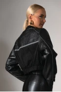 Bomber biker jacket  leather με σουέντ λεπτομέρειες μαύρο 