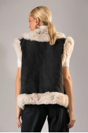 Jacket sheepskin αμάνικο με γούνινες λεπτομέρειες και λουράκια ανθρακί-μπεζ