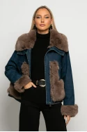 Jean jacket με γούνινες λεπτομέρειες μπλε Jean jacket με γούνινες λεπτομέρειες μπλε