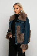 Jean jacket με γούνινες λεπτομέρειες μπλε Jean jacket με γούνινες λεπτομέρειες μπλε