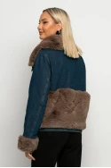 Jean jacket με γούνινες λεπτομέρειες μπλε Jean jacket με γούνινες λεπτομέρειες μπλε