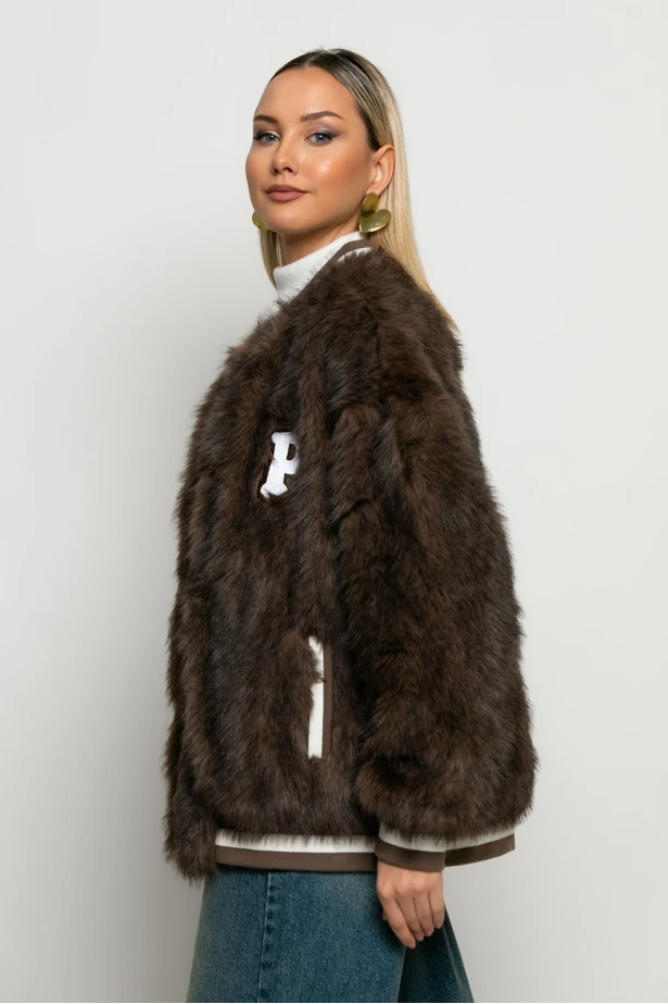 Baseball γούνινο jacket με paches πούρο