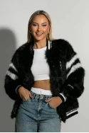 Oversized γούνινο τζάκετ με ρίγες μαύρο Oversized γούνινο τζάκετ με ρίγες μαύρο
