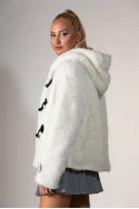 Jacket απο συνθετική γούνα και κουκούλα λευκό