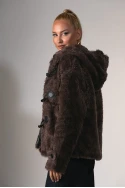 Jacket απο συνθετική γούνα και κουκούλα καφέ