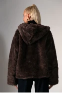 Jacket απο συνθετική γούνα και κουκούλα καφέ