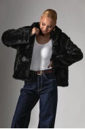 Jacket απο συνθετική γούνα και κουκούλα μαύρο