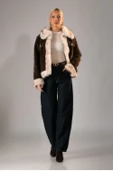 Γούνινο jacket με διχρωμία καφέ