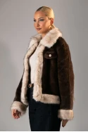 Γούνινο jacket με διχρωμία καφέ