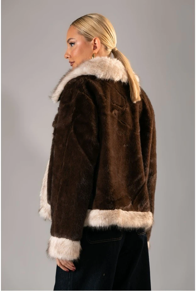 Γούνινο jacket με διχρωμία καφέ