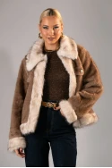 Γούνινο jacket με διχρωμία μπεζ σκούρο