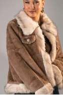 Γούνινο jacket με διχρωμία μπεζ σκούρο