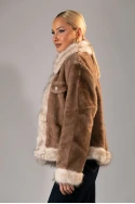 Γούνινο jacket με διχρωμία μπεζ σκούρο