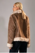 Γούνινο jacket με διχρωμία μπεζ σκούρο