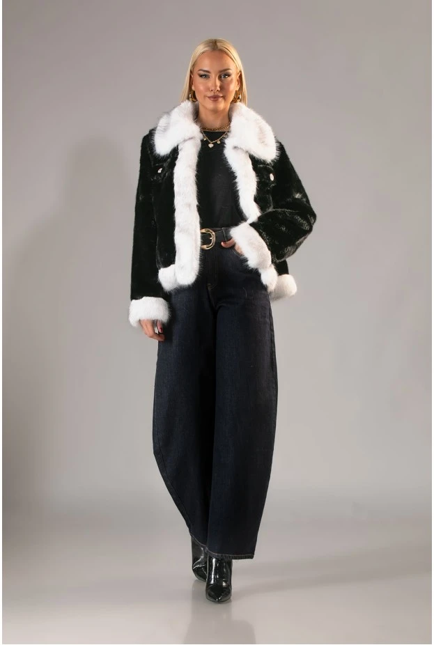 Γούνινο jacket με διχρωμία μαύρο