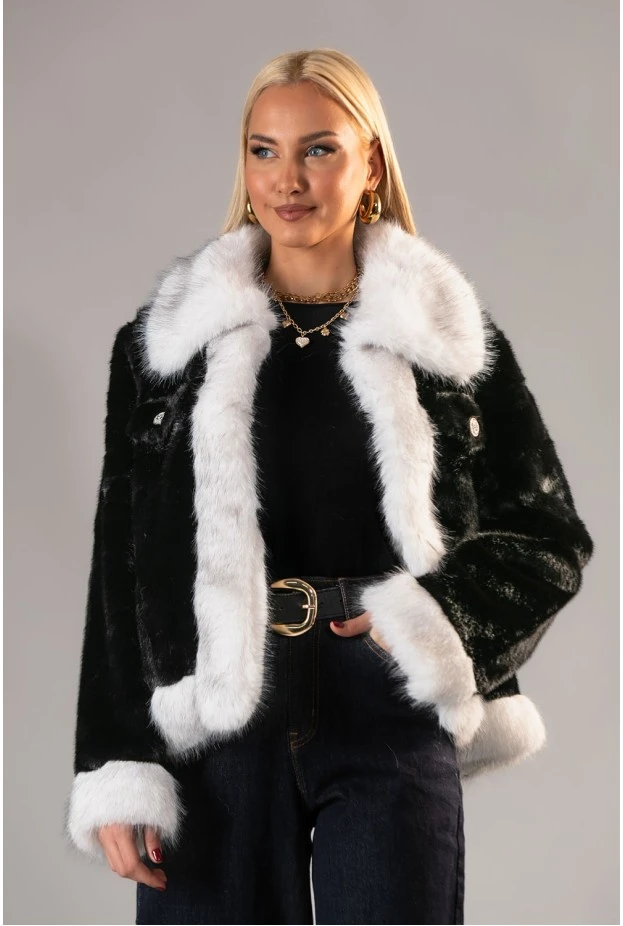 Γούνινο jacket με διχρωμία μαύρο
