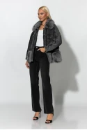 Jean jacket με γούνινες λεπτομέρειες ανθρακί