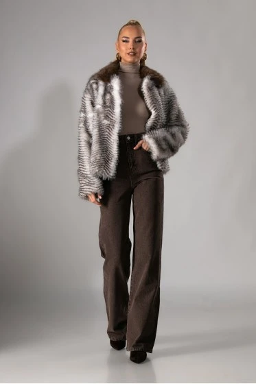 Γούνα animal print καφέ